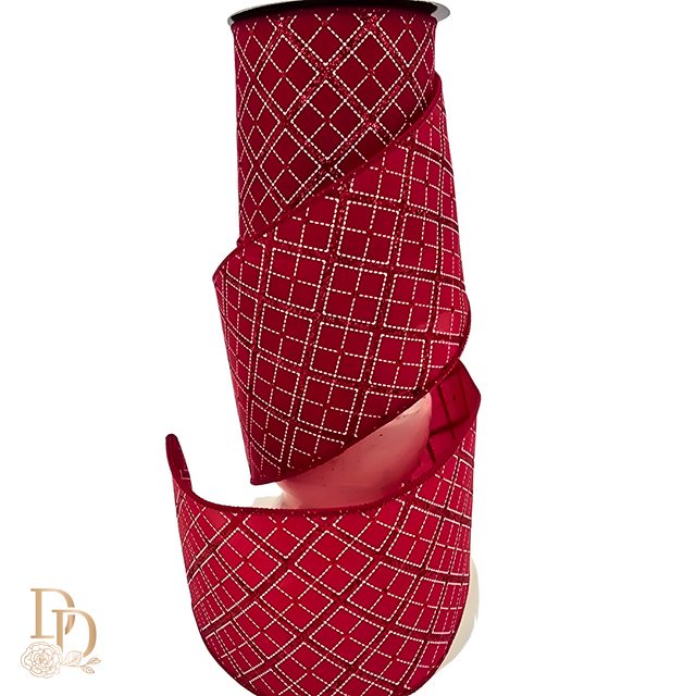 4" x 10yds Satin Red Glitter Harlequin Ribbon