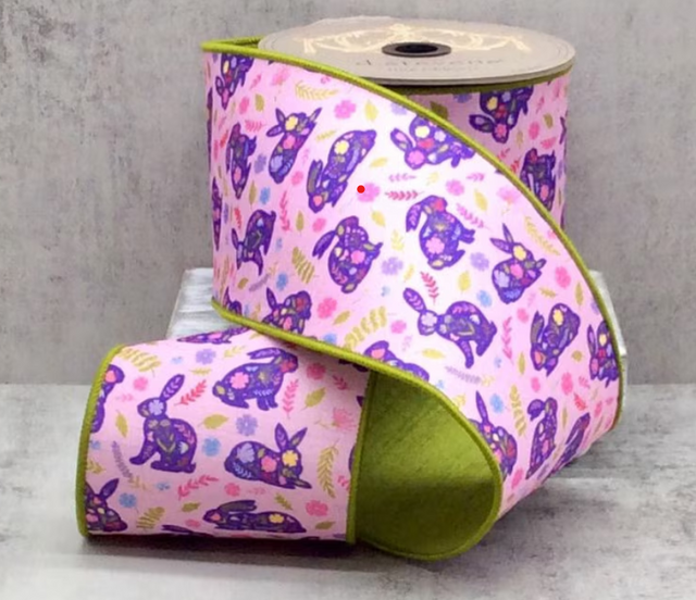 4" Dupioni Floral Rabbits Scattered Flowers, 10 Yards