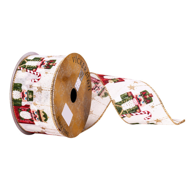 2.5" x 10 Yards Beige, Green, Red Nutcracker Ribbon