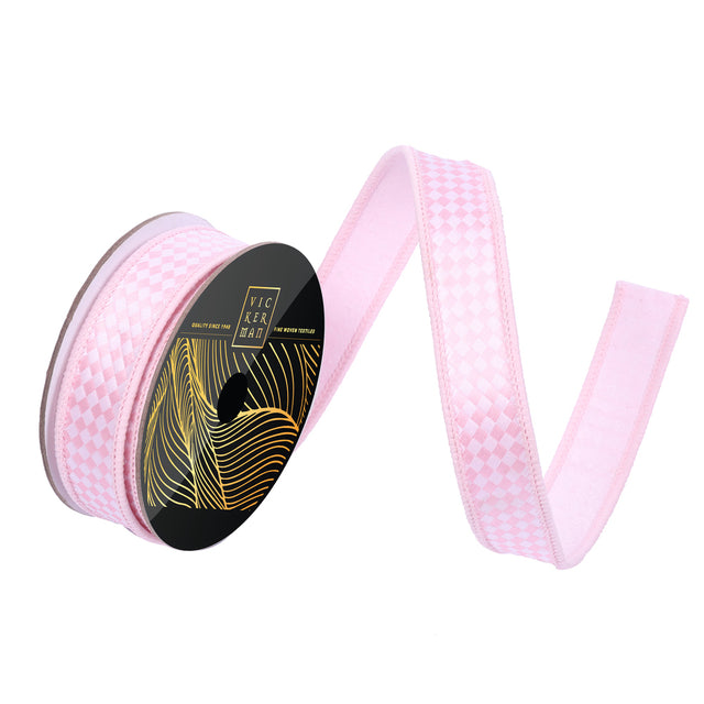 1" | 4" x 10Yd Pink & White Diagonal Checkerboard Ribbon