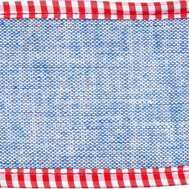 2.5" Blue Chambray Taffeta Checks | Fused Piping | Ribbon- 5 Yards