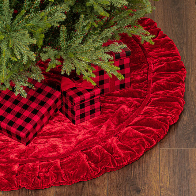 60" | 84" Plush Velvet Christmas Tree Skirt | Red, Midnight Blue, or Champagne