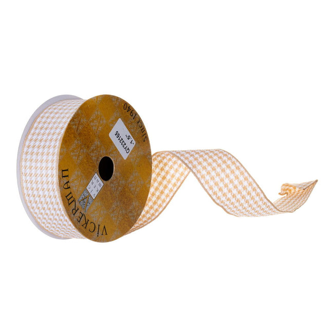 1.5" x 10 Yard Tan and White Houndstooth Ribbon