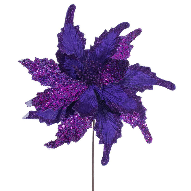 18" x 20" Plum Grand Velvet Glitter Flower Stem