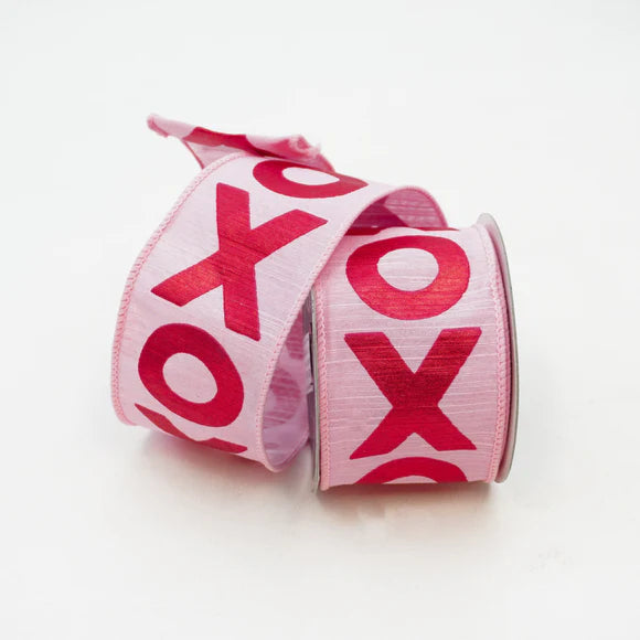 2.5" x 10YDS Pink Hugs 'N Kisses Farrisilk Wired Ribbon