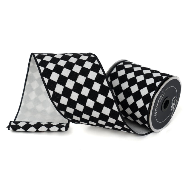 2.5" x 10 Yards Retro Harlequin Black & White Ribbon