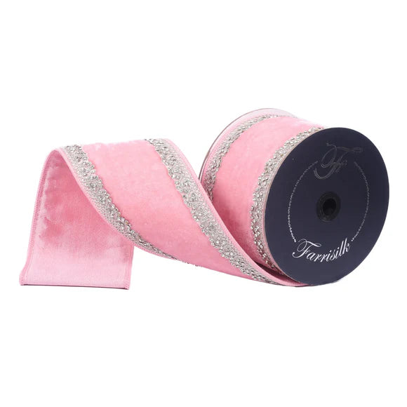 4" x 5YDS Lady Lace Farrisilk Wired Ribbon | pink