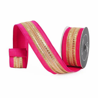 2.5"X10YD Hot Pink Gilded Hearts Ribbon