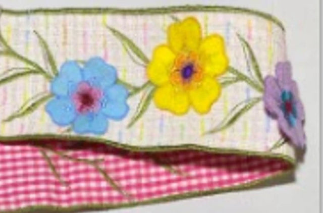 4" x 5YDS Appliqued Flower on Tweed Ribbon