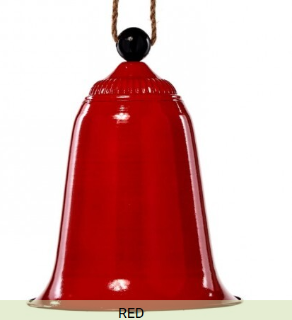 15" Red Shiny Metal Bell w/ Rope Ornament
