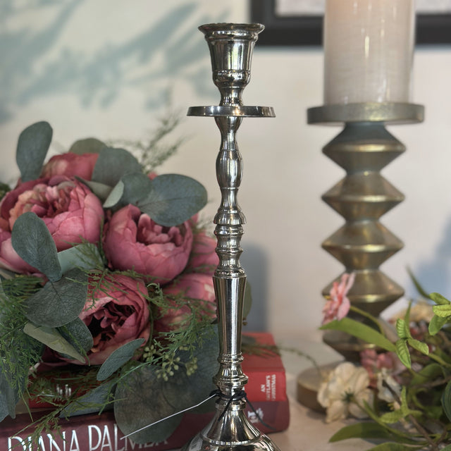 12" Candle Holder Aluminum Silver Polish