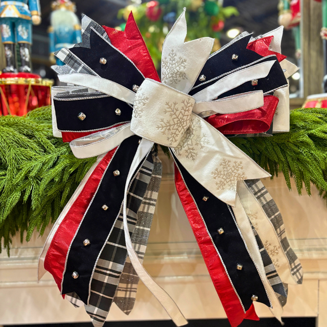 20" Elegant Snowman Christmas Bow | Handtied Designer Bow