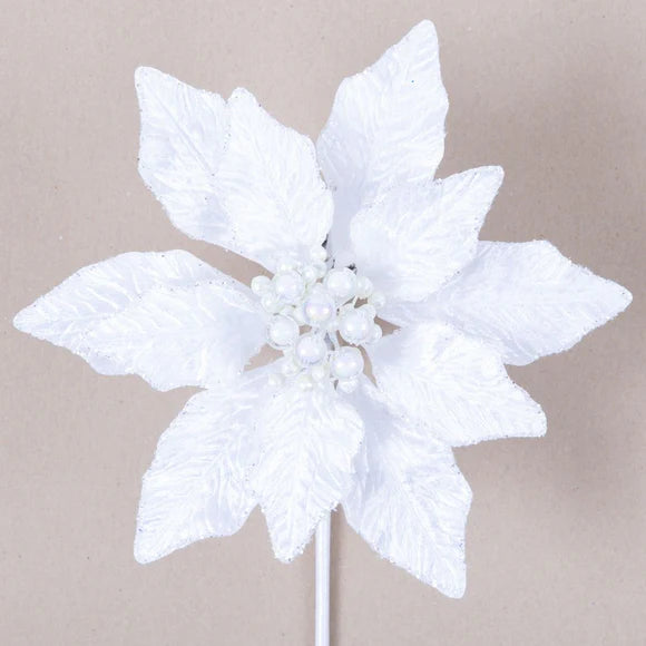 22" White Berry Poinsettia Stem