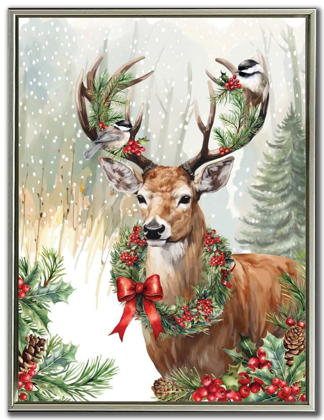 18"x24" Christmas Deer In The Forest Wall Art
