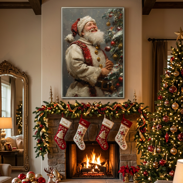 24"x36" Santa Claus & Christmas Tree Wall Art