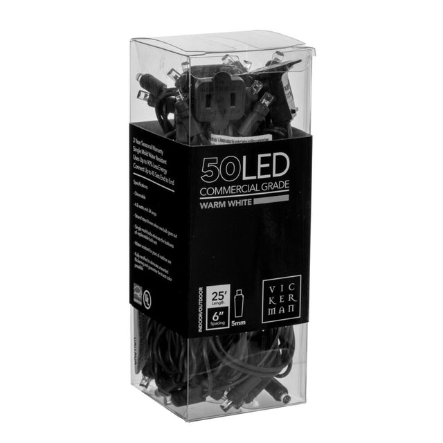 25' Warm White Wide Angle LED Christmas Light Set