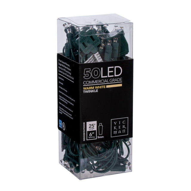 25' Warm White Wide Angle LED Twinkle Light Set