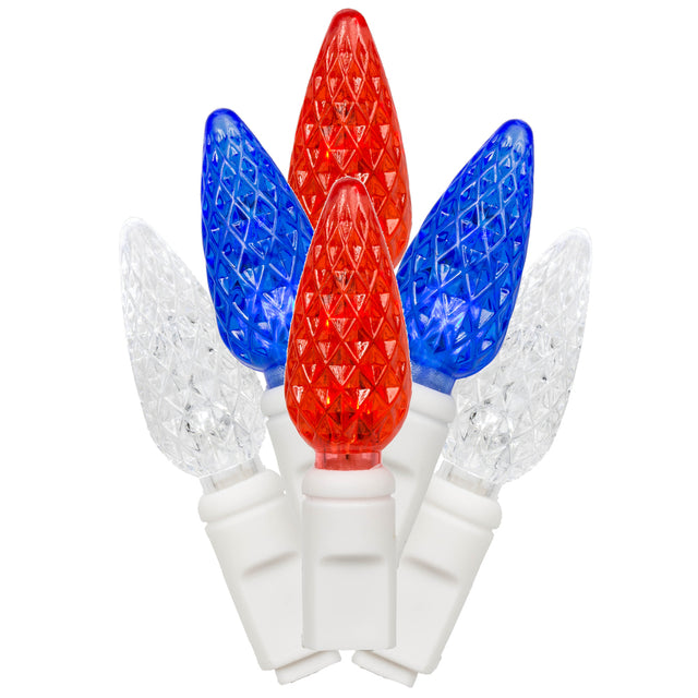 25' 50 Red | White | Blue | C6 Led Lights | White Wire Light Strand