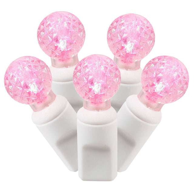 25' Pink | G12 LED Lights | White Wire | 50 Single Mold Light Strand