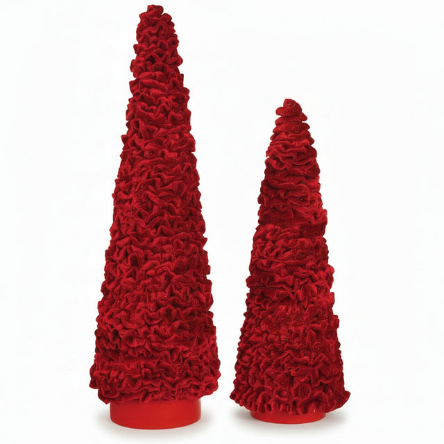 Set of 2 Red Velvet Celosia Table Trees | 20" & 15.5"