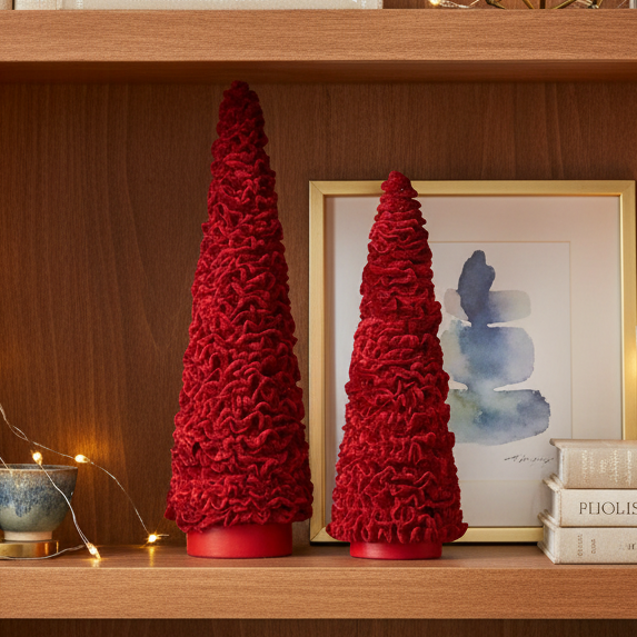 Set of 2 Red Velvet Celosia Table Trees | 20" & 15.5"
