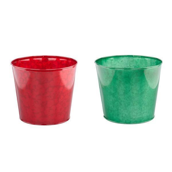 5.5"H Smooth Tin Pot W/Liners | Red or Green