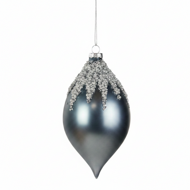 5–8"H Glass Ball, Onion Finial Ornaments | Matte Smoke Blue