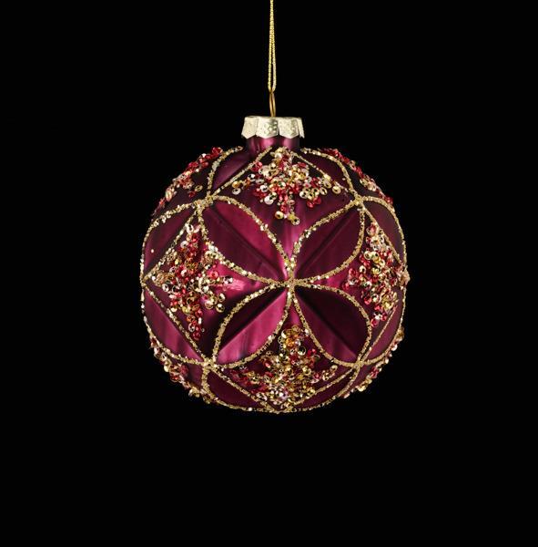 4"D Glass Ball Ornament | Burgundy, Gold, Red & Champagne