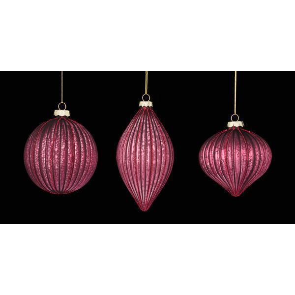 4"D Burgundy Mercury Glass Ornaments | Ball, Finial, or Onion Shape