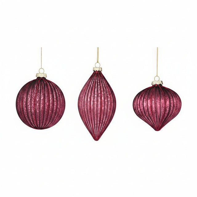 4"D Burgundy Mercury Glass Ornaments | Ball, Finial, or Onion Shape