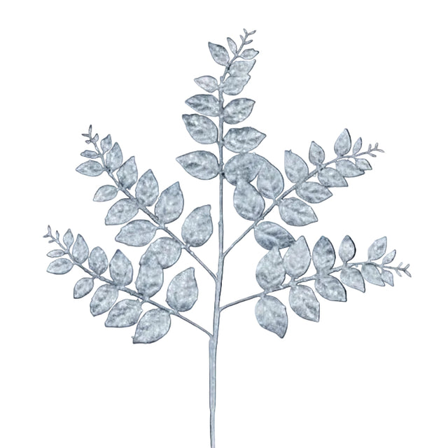 28 inchL Glitter Leaf Spray, Ice Blue