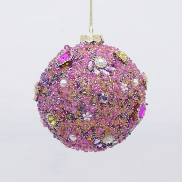 100mm/120mm Pink Beaded & Pearl Glass Ball Ornament | Two Sizes Available