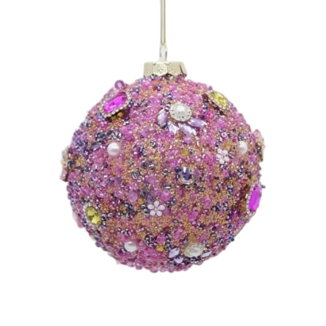100mm/120mm Pink Beaded & Pearl Glass Ball Ornament, Two Sizes