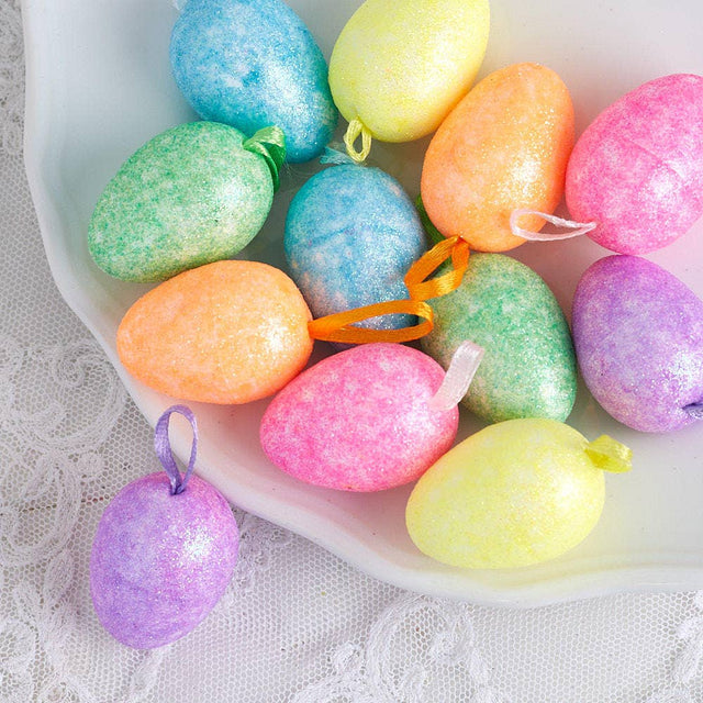 1-1/2" Pastel Glittered Easter Egg Ornaments | Pack of 12