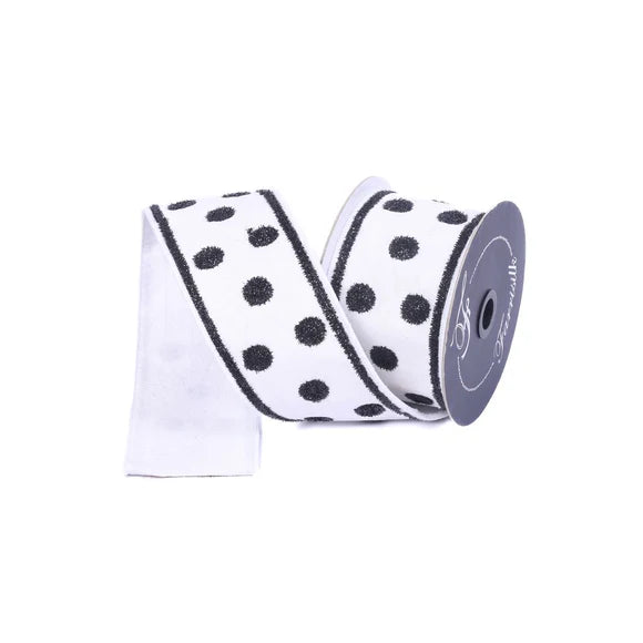 2.5" x 10YDS Twinkling Dots Farrisilk Wired Ribbon | Black & White