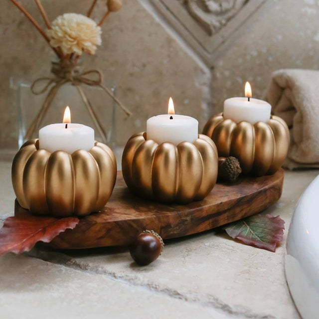 2-in-1 Pumpkin Tealight/Candlestick Holder (Set of 6) - Gold