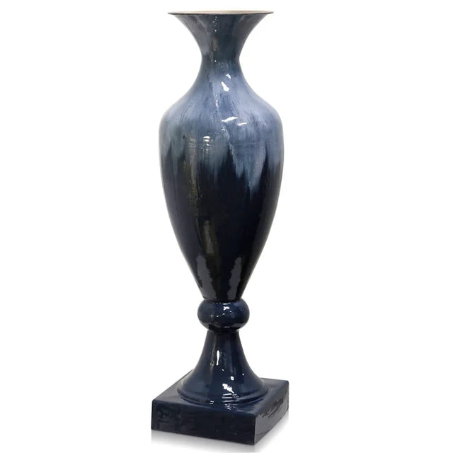 27" Blue & White Mixed Hand-Painted Vase
