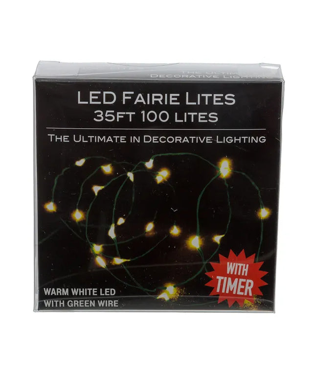 33' Battery Operated 100L Warm White Fairy LED Green Wire Light Set