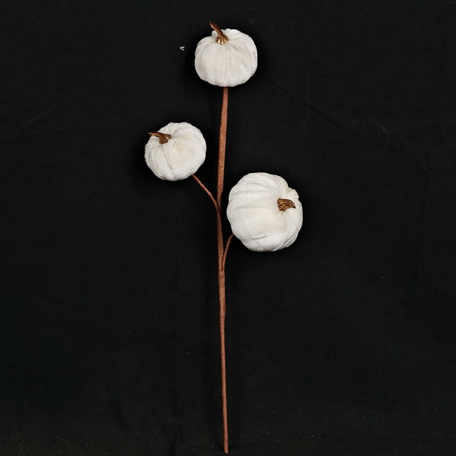 15" Cream Velvet Mini Pumpkin Pick for Fall & Thanksgiving Decor