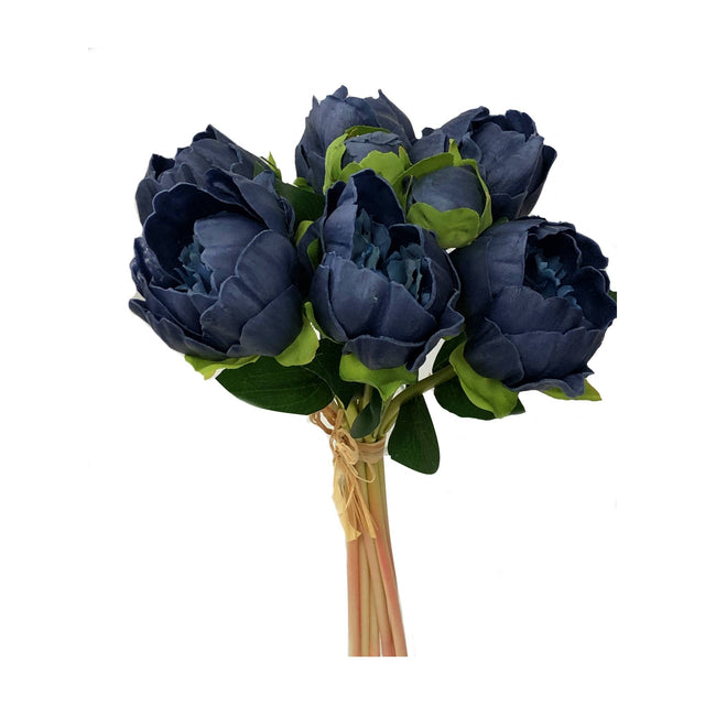 10.5" Real Touch Peony Bundle | 8 Flowers & Buds | Navy Blue