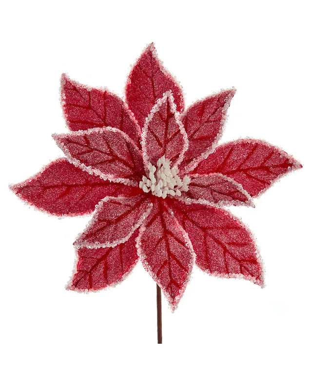14" Frosted Velvet Red Poinsettia