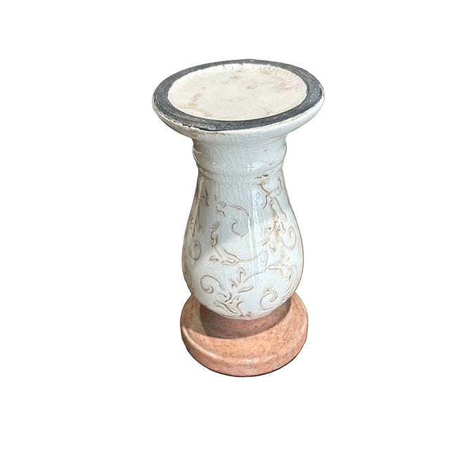 7" Cream Ceramic Candle Holder Tan Floral