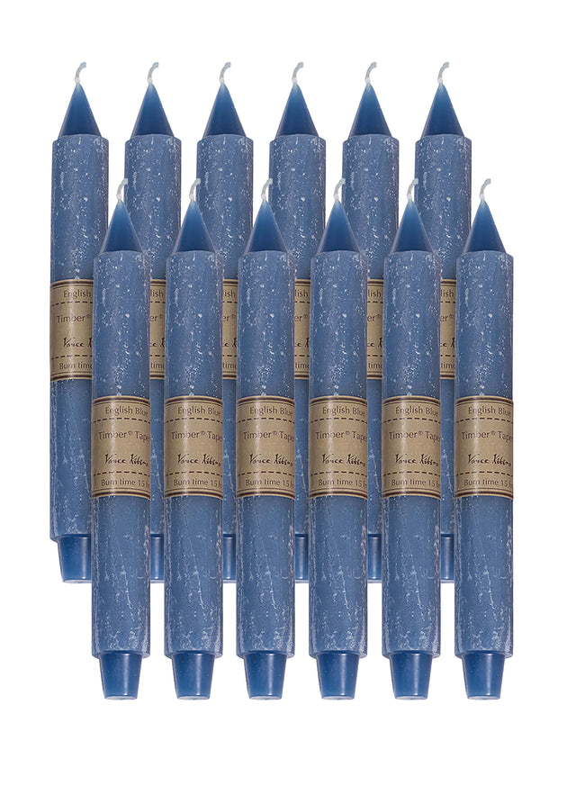 10" English Blue Timber Taper Candle | Unscented & Dripless Candle