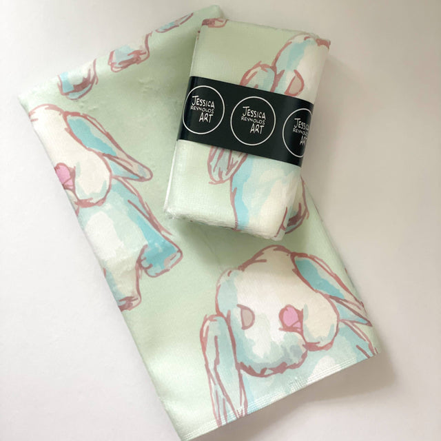 Watercolor Bunnies Tea Towel