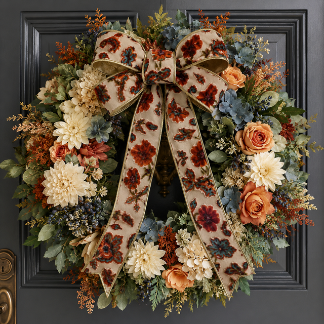 2.5" x 10yd Burnt Out Velvet Highgrove Floral Ribbon