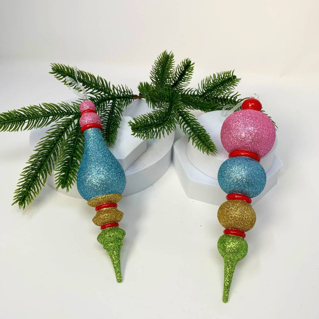 8" Multi Color Glitter Finial Ornament