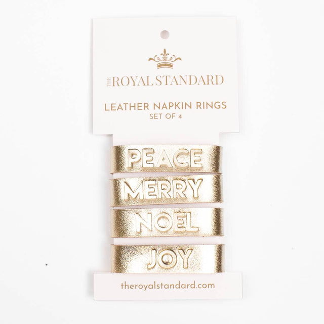 5" x .5" Gold Christmas Tidings Embossed Leather Napkin Rings