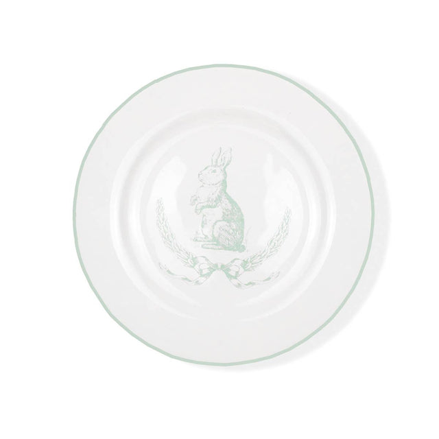 8” Laurel Wreath Bunny Plate | White & Light Blue