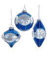 3" Blue/White Glass Ball Ornament- Set of 3