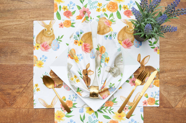18" x 18" Easter Spring Floral Bunny Rabbit Napkin